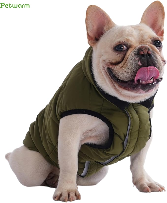 PetWarm Reversible Dog Winter Coat, Windproof Dog Puffer Vest, Soft Vest for Dogs with Hook-and-Loop Strap for Easy Dressing, Waterproof Coat for Dogs with Adjustable Fit, Green, XS