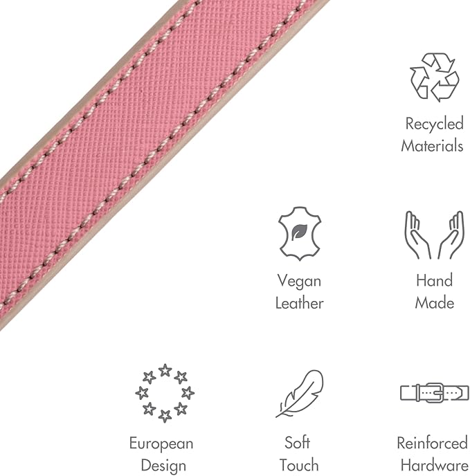 NINA WOOF Rio Vegan Leather Dog Collar - Padded Luxury Dog Collar with Adjustable Buckle - Collar for Dogs, Small Dogs and Large Dogs (Small, Pink)