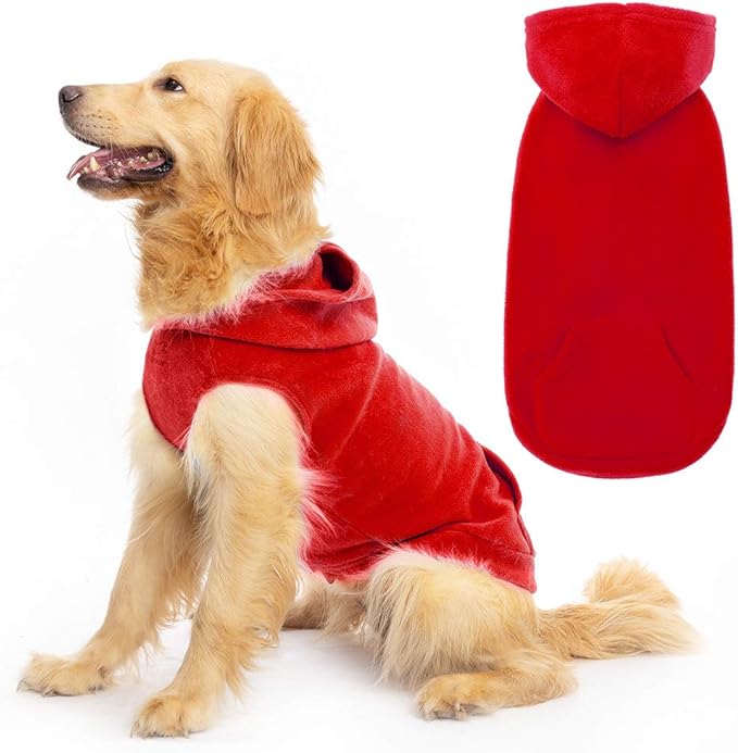 EXPAWLORER Dog Hoodie Fleece Sweater Vest, Hooded Dog Sweatshirt Fall Winter Pet Clothes with Leash Ring, Sleeveless Warm Cozy Puppy Clothing for Cat Small Medium Large Dogs Girl Boy, Red S
