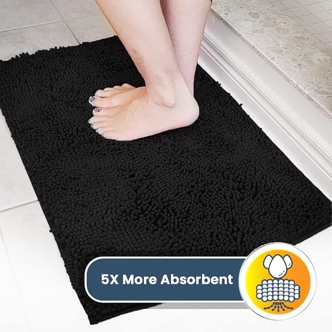 Muddy Mat® AS-SEEN-ON-TV Highly Absorbent Microfiber Door Mat and Pet Rug, Non Slip Thick Washable Area and Bath Mat Soft Chenille for Kitchen Bathroom Bedroom Indoor and Outdoor - Black XXXL 72"X48"