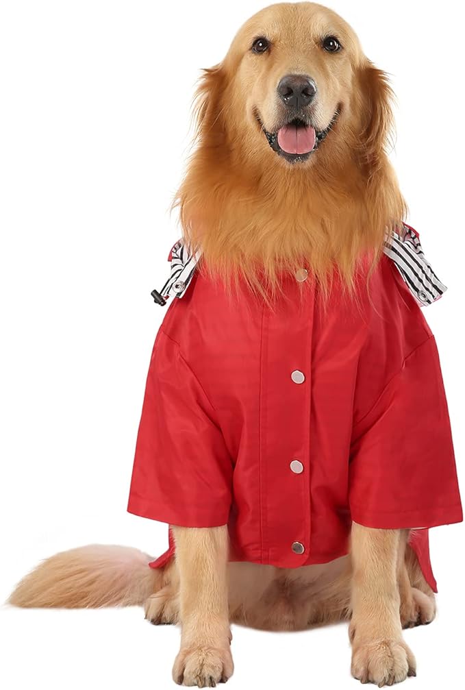 HDE Dog Raincoat Poncho Double Layer Zip Rain Jacket with Removable Hood, Leash Hole for Small to 3XL Dogs and Puppies Red - 2XL