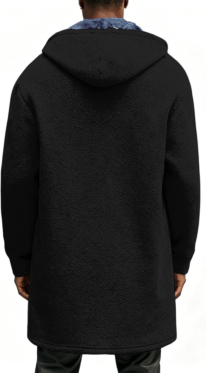 Mens Long Cardigan Hoodies Full Zip Fleece Lined Jackets Fashion Knitted Color Block Hooded Coat with Pockets