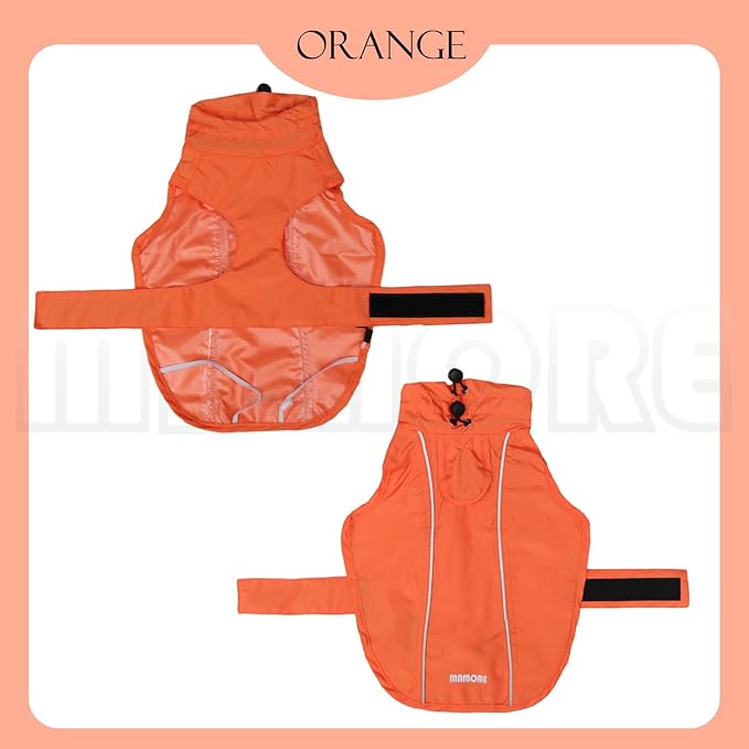 Waterproof Dog Raincoat with Reflective Strip, Adjustable Breathable Rain Coat Jacket with Leash Hole for Dogs (Orange, Large)