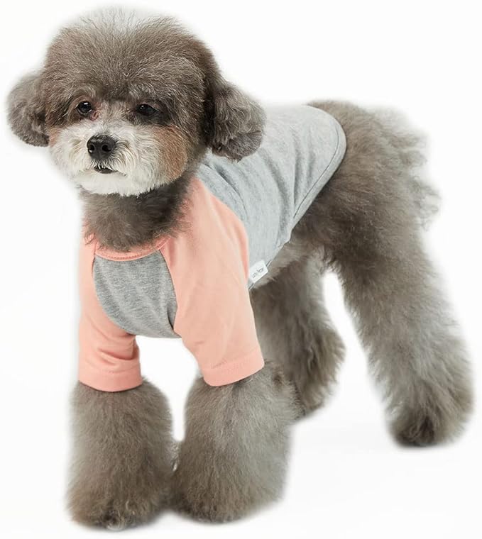 Dog Shirt for Small and Large Dogs Raglan Cotton T-Shirts Soft Breathable Dog Shirts pet Clothes Gray Series (X-Small, Gray/Peach)