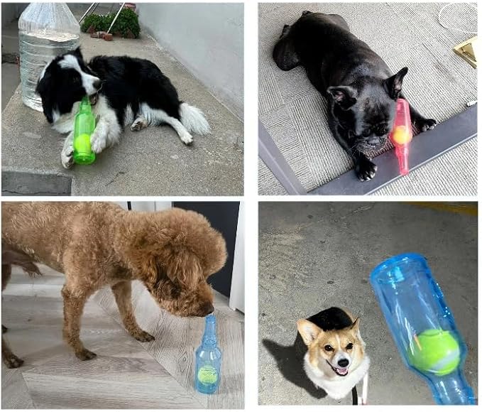 Wine Bottle Dog Toy, Fun Interactive Cute Squeaky Dog Toys with Tennis Ball Inside, Ideal for Large/Medium/Small Dogs to Fetch Games and Bonding Time, Not for Heavy Chewers, Medium-Green