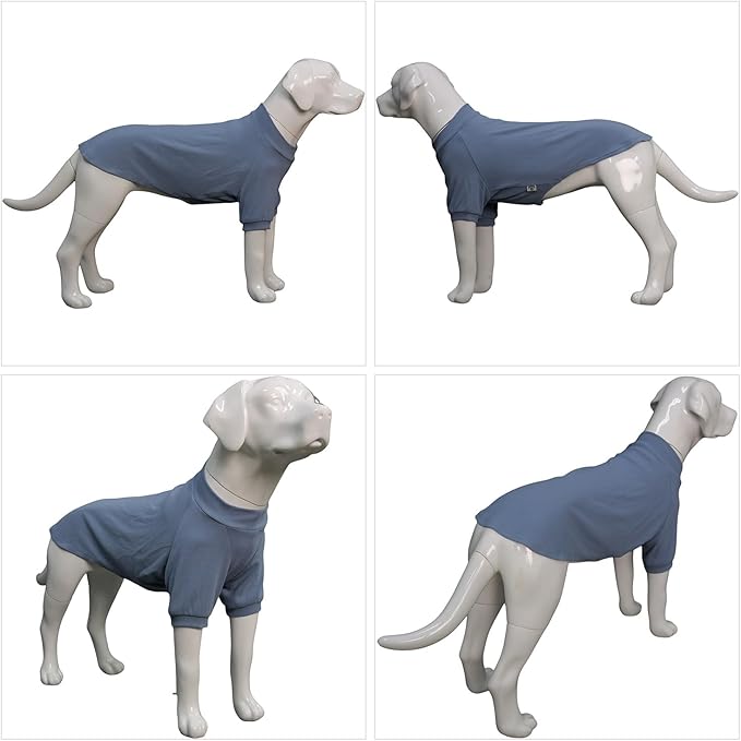 Lovelonglong Ribbed Dog T-Shirt Cotton Knitted Dog Sweaters for All Season Pet T-Shirts for Large Medium Small Dogs Grayish Blue M