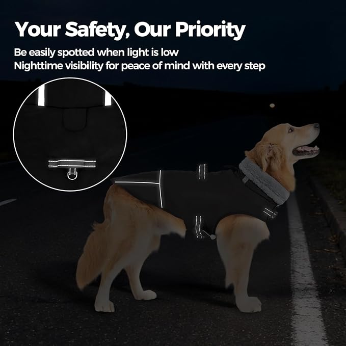Mihachi Dog Coat for Medium Dogs, Warm Dog Winter Coat Waterproof Dogs Jacket with Harness Built in Reflective Pet Fleece Vest, Puppy Cold Weather Coats Turtleneck & Windproof Dogs Snowsuit, Black M