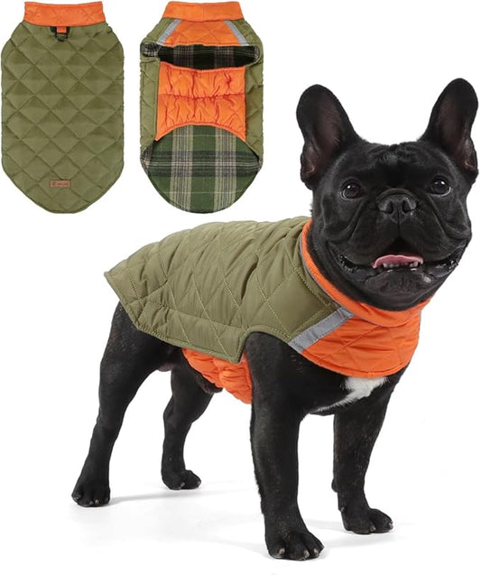 Reversible Waterproof Dog Coat - Adjustable Winter Jacket for Small to Large Breeds, Warm Cold Weather Apparel for Medium Dogs (Army Green & Orange, 2X-Large (Pack of 1))