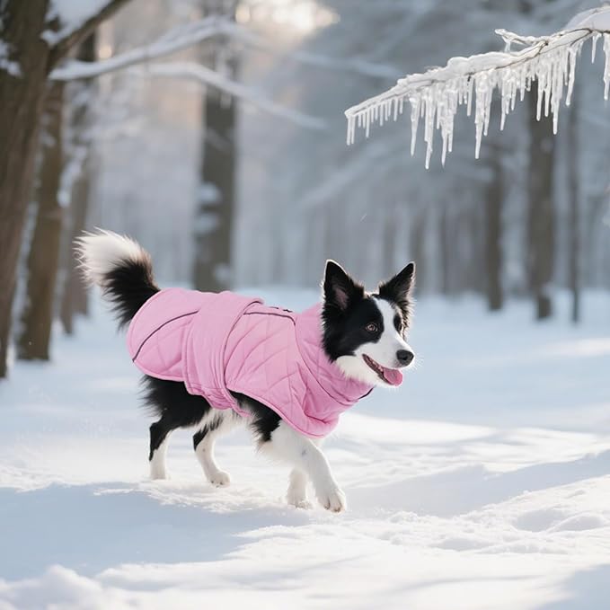 Kuoser Dog Coat, Super-Warm Dog Jacket Windproof Dogs Cold Weather Coats for Extra Large Dogs, Fleece Lining Turtleneck Puppy Snowsuit Reflective Adjustable Pet Winter Clothes Christmas, Pink 3XL