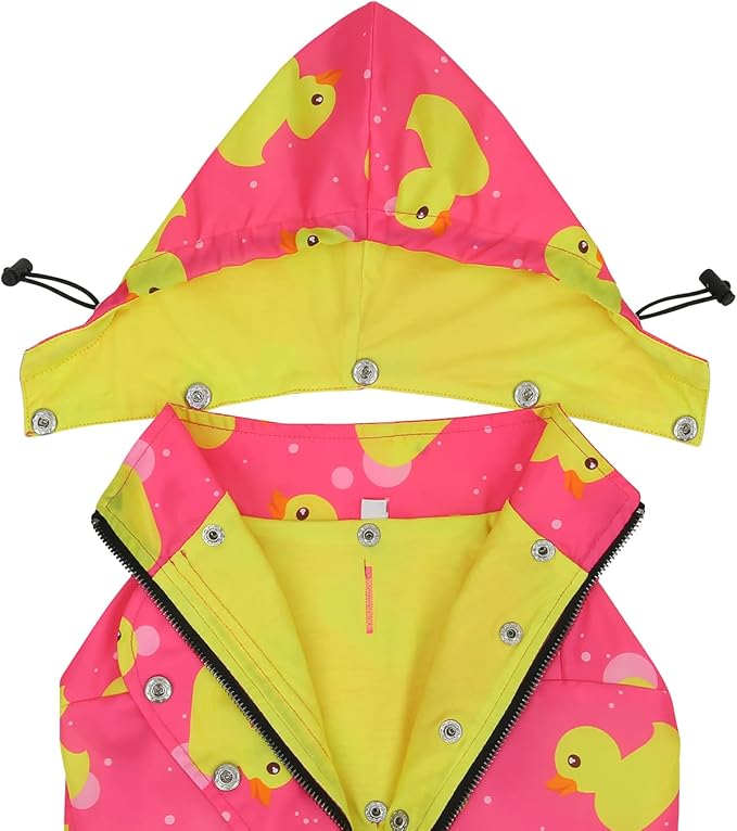 HDE Dog Raincoat Poncho Double Layer Zip Rain Jacket with Removable Hood, Leash Hole for Small to 3XL Dogs and Puppies Ducks Pink - M