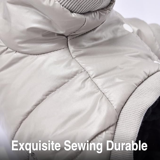 LESYPET Dog Coat for Small Dogs, Windproof Doggie Puffer Jacket with Leash Hole, Extra Warm Dog Jacket Winter Coat, Grey XL