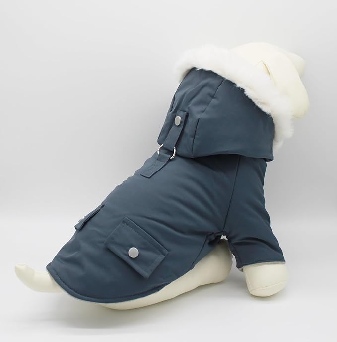 Pet Warm Dog Coat for Winter Dog Clothes Hooded Dog Jacket for Small Puppies Medium Large Dog Cat Clothes Insulated Padded Snow Jacket for Cold Weather Faux Fur (X-Large, Slate Blue)