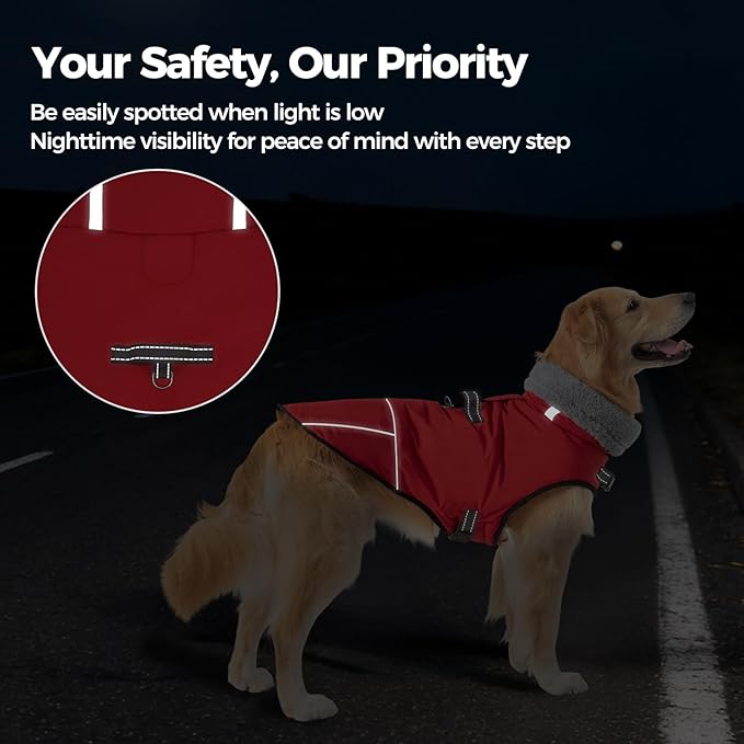 Mihachi Dog Coat for Medium Dogs, Warm Dog Winter Coat Waterproof Dogs Jacket with Harness Built in Reflective Pet Fleece Vest, Puppy Cold Weather Coats Turtleneck & Windproof Dogs Snowsuit, Red M