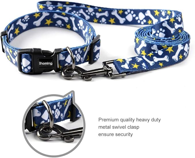 Ihoming Puppy Collar and Leash Set for Daily Outdoor Walking Running Training, Bone Design for Extra Small Boys Girls Dogs Cats Pets, XS-Up to 10LBS
