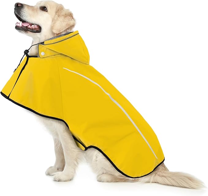 Mile High Life Dog Raincoat, Adjustable Waterproof Pet Rain Jacket, Reflective Hooded Poncho for Small Medium Large Dogs, Lightweight Breathable Pet Rain Coat (Yellow,XS Chest 15"-18")