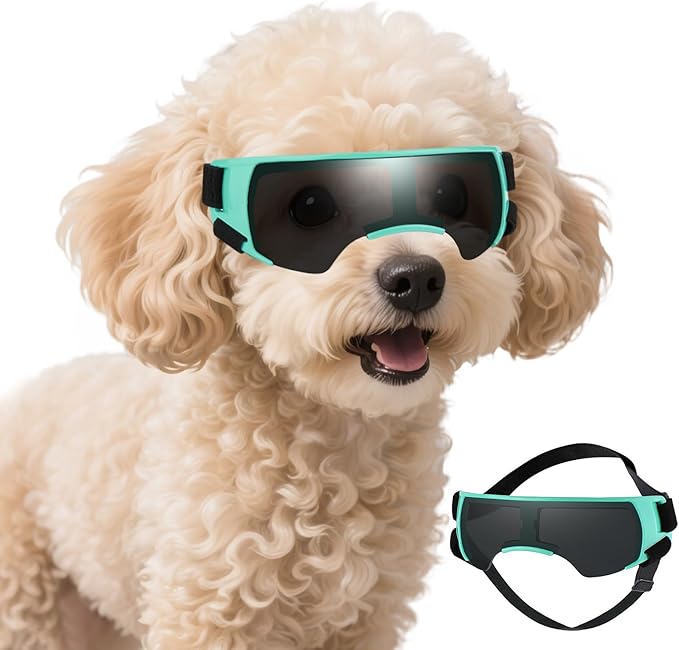 Dog Goggles Sunglasses Small to Medium Breed, Anti-Fog UV400 Lens Puppy Sunglasses, Adjustable Lightweight Doggie Goggles for UV, Wind, Snow, Dust Protection, Blue