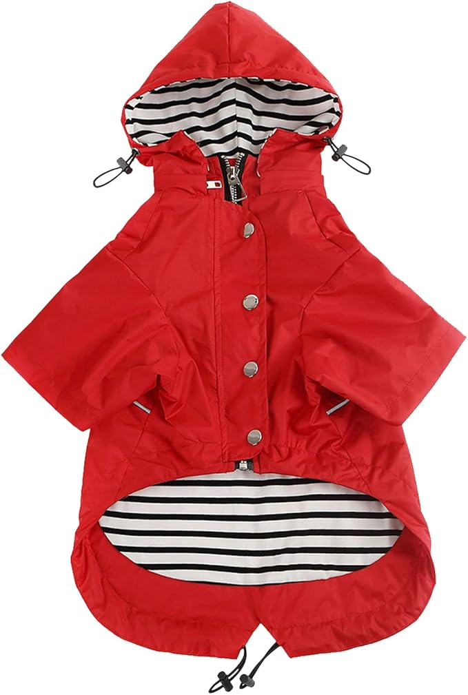 Morezi Dog Zip Up Raincoat with Reflective, Rain/Water Resistant, Adjustable Drawstring, Removable Hood, Raincoats with Legs 8lbs to 80lbs Available - Red - XXL