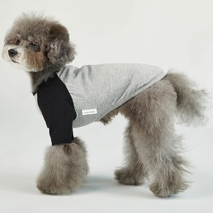 Dog Shirt for Small and Large Dogs Raglan Cotton T-Shirts Soft Breathable Dog Shirts pet Clothes Gray Series (Medium, Gray/Black)