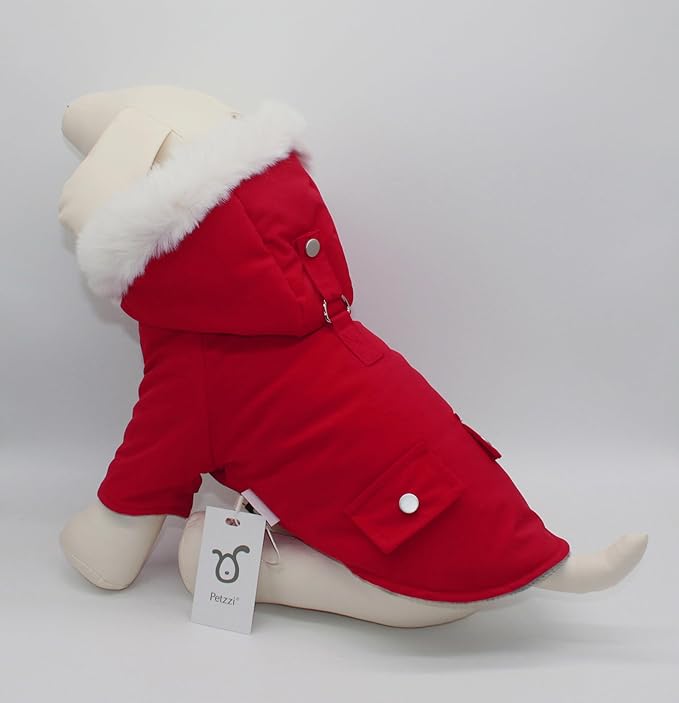 Pet Warm Dog Coat for Winter Cold Weather Clothes Hooded Dog Jacket Small Puppies Medium Large Dog Cat Clothes Insulated Padded Snow Parka (Red, Medium)