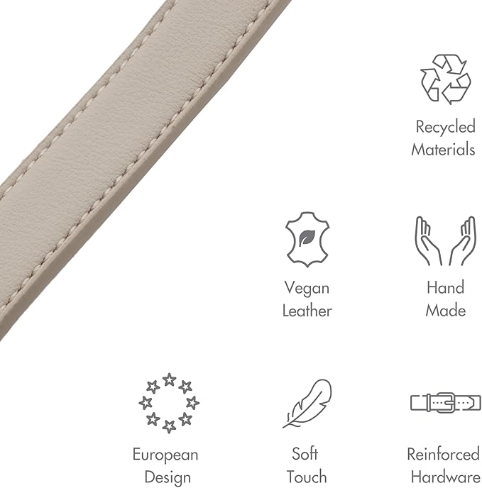 NINA WOOF Copenhagen Leather Dog Collar - Handmade with Vegan Soft Leather Round Padded Collar with Adjustable Buckle for Extra Small, Small, Medium, and Large Dogs - Color Beige, Large