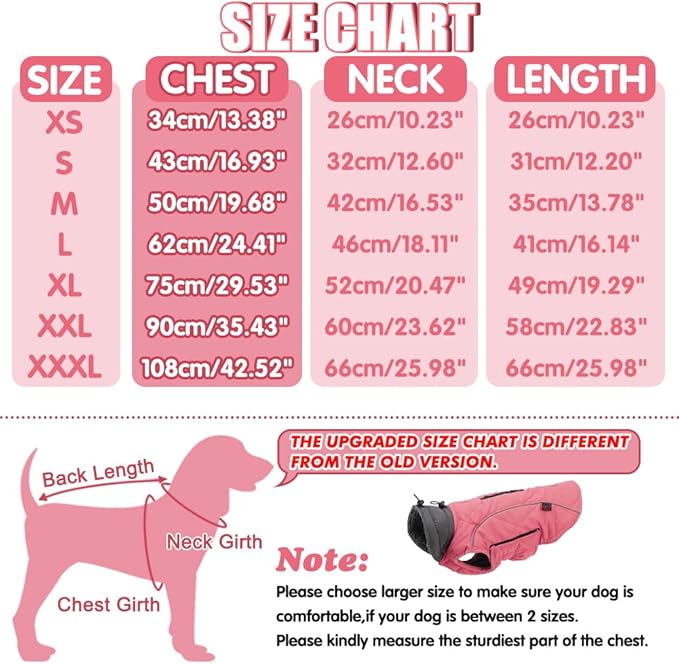 EMUST Thick Winter Dog Coat for Medium Boys with Harness Hole - Cold Weather Clothes, Pink, M