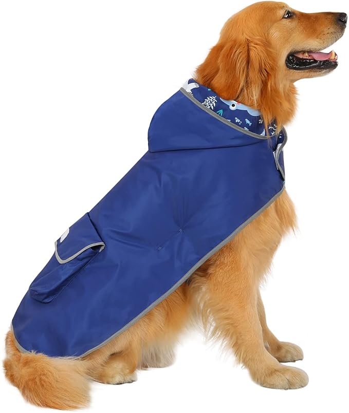 HDE Reversible Dog Raincoat Hooded Slicker Poncho Rain Coat Jacket for Small Medium Large Dogs Sharks - 3XL
