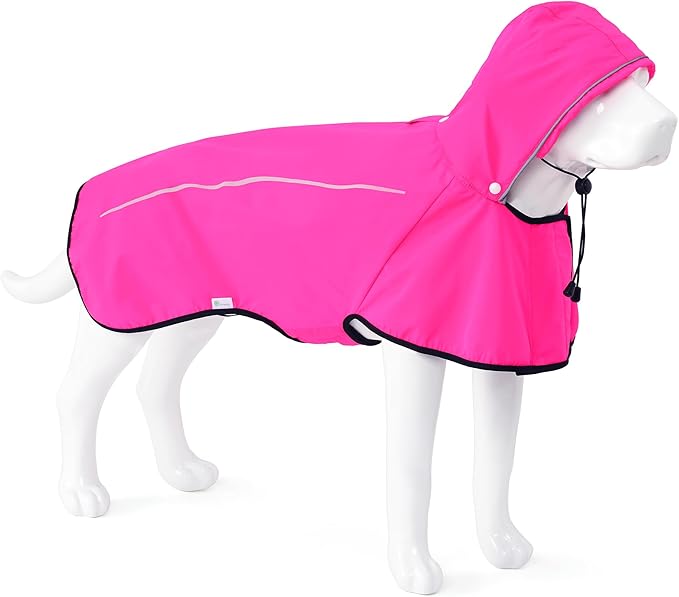 Mile High Life Dog Raincoat, Adjustable Waterproof Pet Rain Jacket, Reflective Hooded Poncho for Small Medium Large Dogs, Lightweight Breathable Pet Rain Coat (Hot Pink,S Chest 18"-22")
