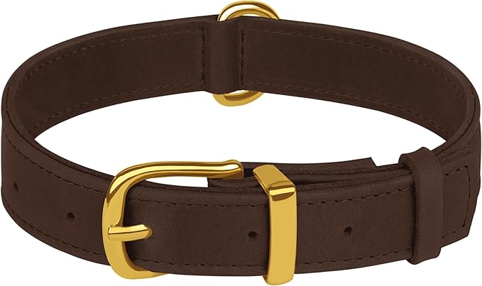 Leather Dog Collar - Heavy Duty Adjustable Soft Padded Pet Collars for Small Medium Large Dogs Breed - Black Green Brown Pink Red Blue (Brown, M, 12"-15" Neck Fit)