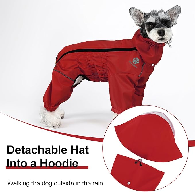 PINA Raincoat for Dogs - Waterproof Jacket With Hood, Lightweight Coat With Leash Hole, Poncho With Reflective Strap and Pocket for Wet Weather, Full Wrap Design for Full Protection