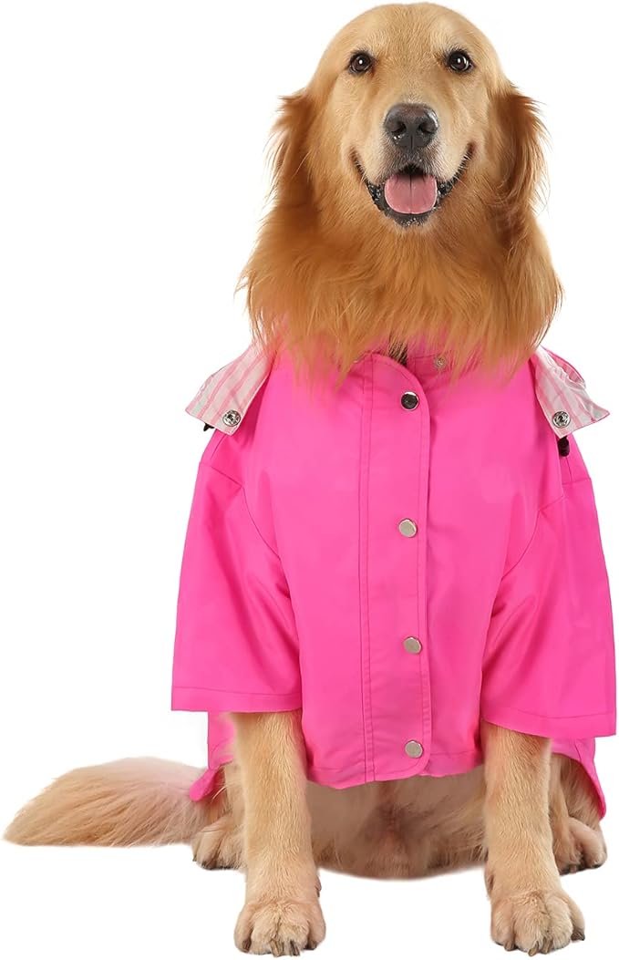 HDE Dog Raincoat Poncho Double Layer Zip Rain Jacket with Removable Hood, Leash Hole for Small to 3XL Dogs and Puppies Pink - 2XL