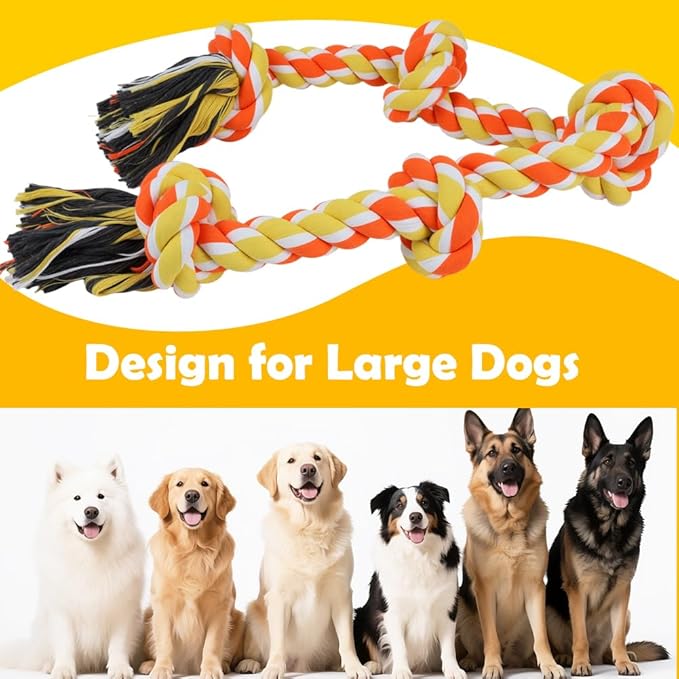 SZEE Dog Rope Toy for Large Dogs, 37 Inch 5 Knots, Halloween Dog Toys for Large Dog & Aggressive Chewers, Durable & Tough Tug of War Rope, for Teeth Cleaning & Boredom Relief (Yellow & Orange)