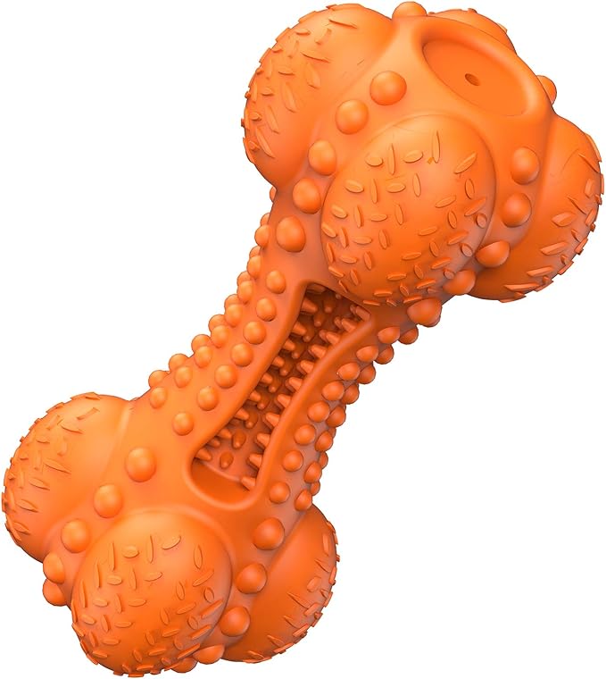 SCHITEC Squeaky Dog Chew Toy, Tough Durable Natural Rubber Bone with Toothbrush, Indestructible for Aggressive Chewers Large Medium Breed Teeth Cleaning