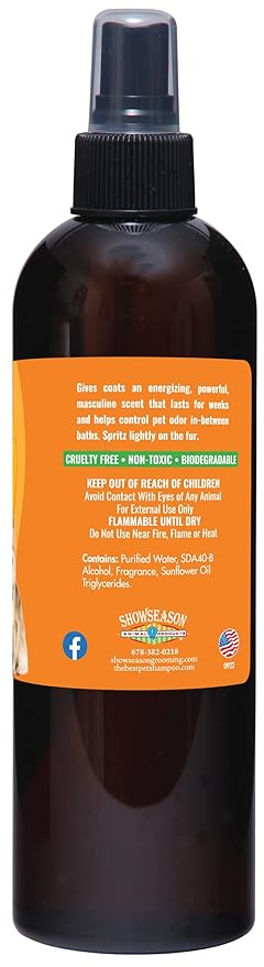 Showseason Animal Products Bath & Brush Therapies® Mysterious Male® Dog Cologne 12.5 oz. | Dog Perfume Long Lasting Odor Eliminator Spray | Made In The USA