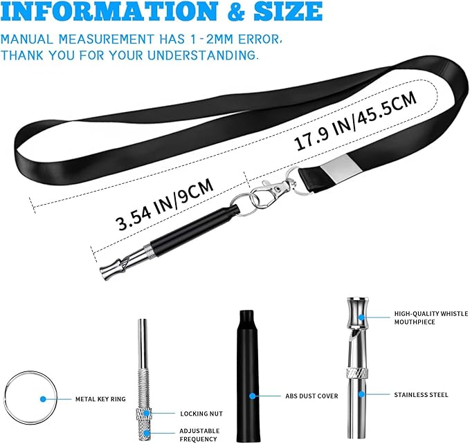2 PCS Dog Whistles,Professional Recall Dog Training Whistle with Lanyard,Adjustable Ultrasonic Silent Dog Recall Whistles,Dog Whistle to Stop Barking Neighbors Dog,Dog Barking Stopper (Black+Black)