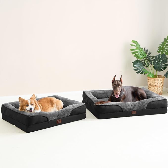 EHEYCIGA Memory Foam XL Dog Bed for XLarge Sized, Extra Large Orthopedic Dog Sofa with Sides and Waterproof Liner, Washable Pet Couch with Removable Cover, 48x35x7.5 Inch, Grey/Black