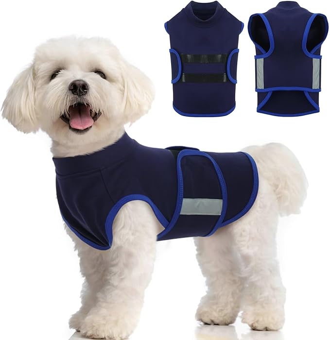 MIGOHI Dog Anxiety Relief Coat,Comfort Anxiety Vest for Dogs,Adjustable Anxiety Calming Wrap for Fireworks,Thunderstorms,Travel, Separation, Dog Anxiety Jacket for Small Dogs,S,NavyBlue