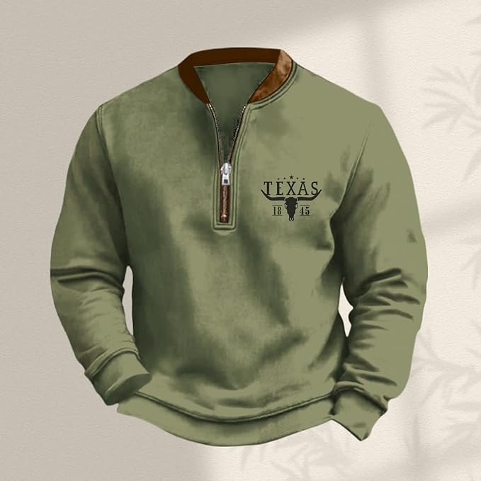 HOTYD Aztec Cowboy Jacket Men Vintage Bullhorn Printed Oversized Western Sweatshirt Long Sleeve Quarter Zip Pullover