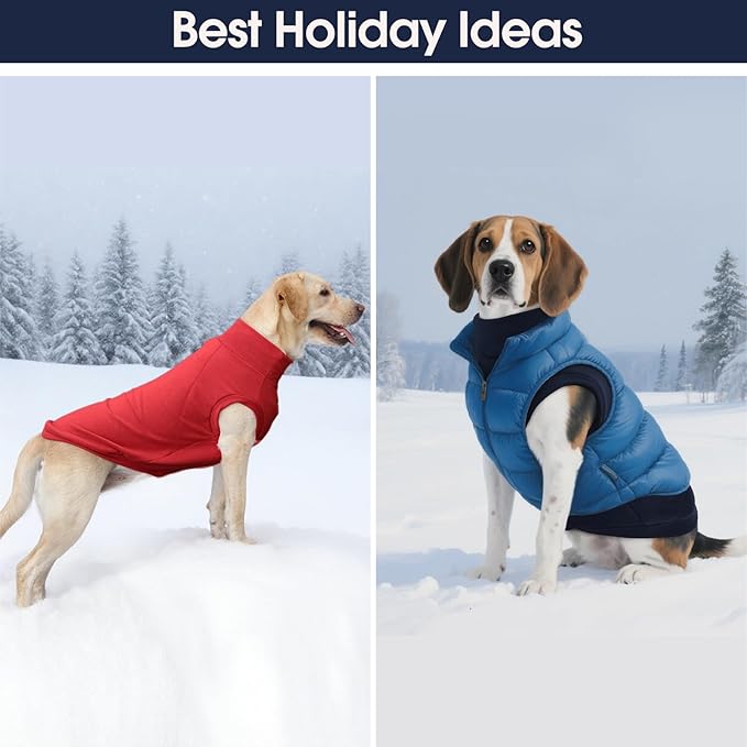 IECOii 2 Pack 4XL Dog Fleece Sweaters for Doberman Boy Girl, Warm & Stretchy Winter Coats with Leash Hole for Large Dogs, Soft Fleece Jacket for Fall Winter, Machine Washable (Size XXXXL, Blue & Red)