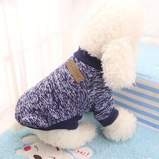 Idepet Pet Dog Classic Knitwear Sweater Fleece Coat Thickening Warm Pup Dogs Shirt Winter Pet Dog Clothes Puppy Customes Clothing for Small Medium Dogs (XXS, Navy)