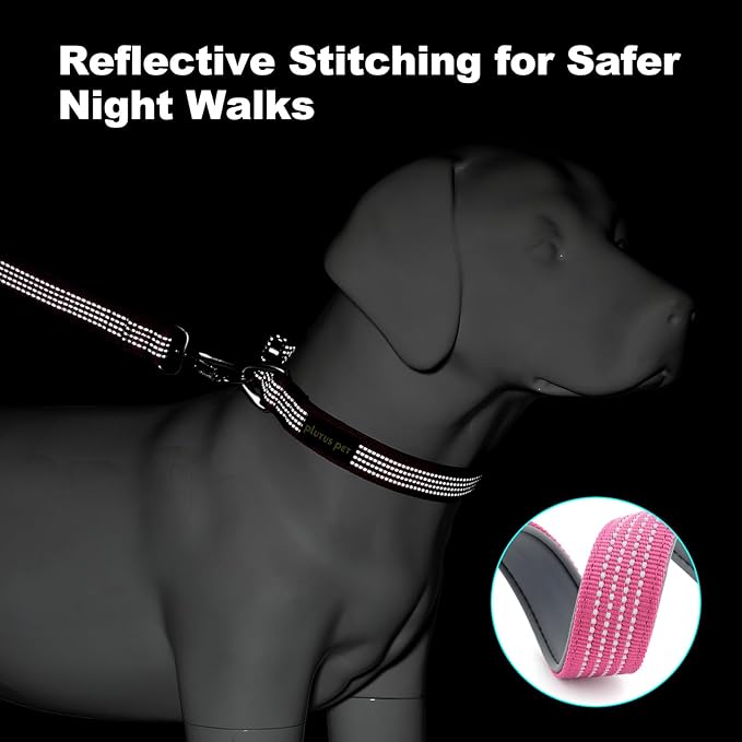 Plutus Pet Reflective Dog Collar with Aviation Aluminum Buckle, Neoprene Padded for Comfort, Lightweight, Heavy Duty Nylon Collar for Puppy Small Medium Large Dogs (Pink, M)