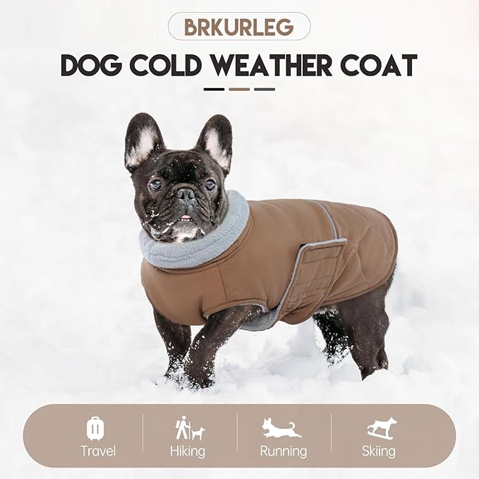 BRKURLEG Dog Winter Coat, Warm Dog Jackets for Small and Medium Large Dogs, Reflective Adjustable Pet Cold Weather Coats, Waterproof Windproof Dogs Snow Jacket Clothes Warm Vest (M, Khaki)