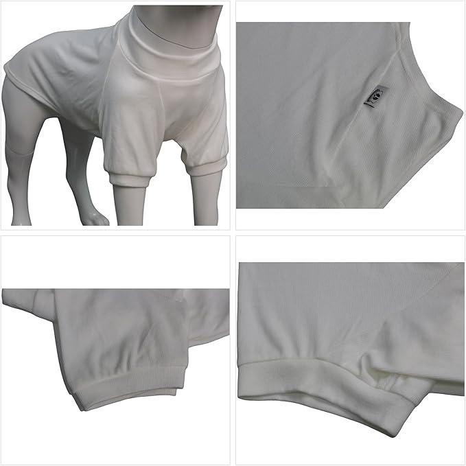Lovelonglong Ribbed Dog T-Shirt Cotton Knitted Dog Sweaters for All Season Pet T-Shirts for Large Medium Small Dogs Off White M