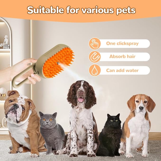 2025 New Cat Steam Brush, 3 in 1 Pet Steam Groomer Comb, Rechargeable Pet Steam Groomer Brush for Massaging and Cleaning Shedding Pets Hair, Anti-Static Hair Removal Comb for Cats Dogs (White)