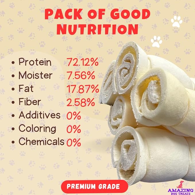 Amazing Dog Treats - Beef Cheek Rolls (6" Regular - 40 Pcs Bulk) - Safe Rawhide Alternative Dog Chew - Great for Power Chewers - Long Lasting Dog Chew - Retriever Rolls for Dogs…