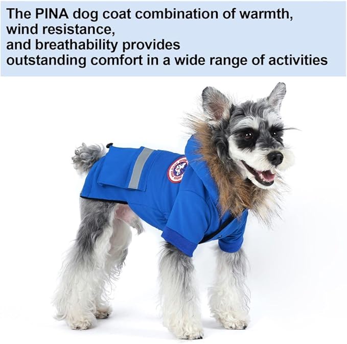 PINA Small Dog Coats - Waterproof, Warm Winter Jacket with Faux Fur Hood, Reflective, Flannel Lined, Windproof, Pocket
