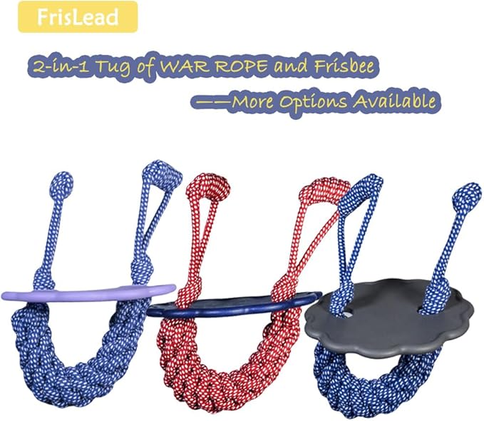 2-in-1 Dog Tug of War Rope and Frisbee, Dog Toy,Tough Rope Toy, Flying Disc, Tug Toy for Outdoor and Indoor Play (Velvet Grey)