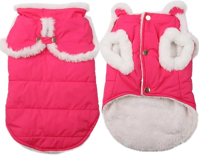 Shawl Design Fleece Lined Warm Dog Jacket for Winter Cold Weather,Soft Windproof Medium Dog Coat,Pink L