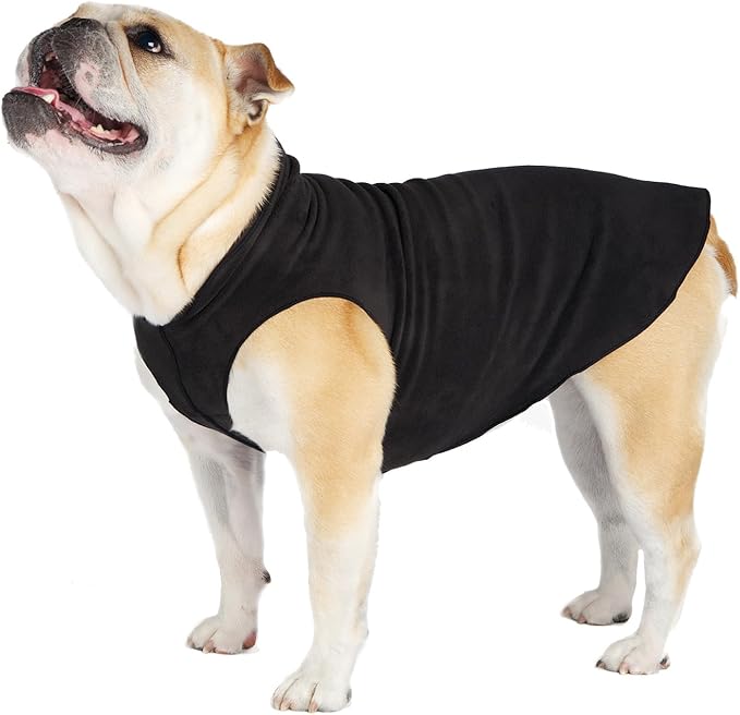 Goldpaw Stretchy Fleece Jacket for Small Dogs - Super Soft, Warm Dog Sweater - Pet Sweater Vest for Fall and Winter - Canine Clothes Made in The USA - Machine Washable - Black - Size 22