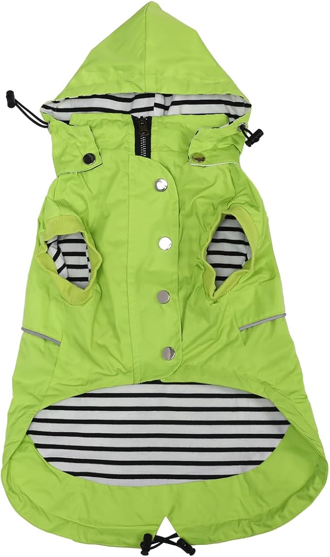 Dog Raincoat Waterproof Raincoats Dog rain Jacket Buttons Zipper Hood Drawstring Suitable for Small Medium Yorkie Terrier Schnauzer Poodle Border Collie Labrador 8lbs to 80lbs Green L
