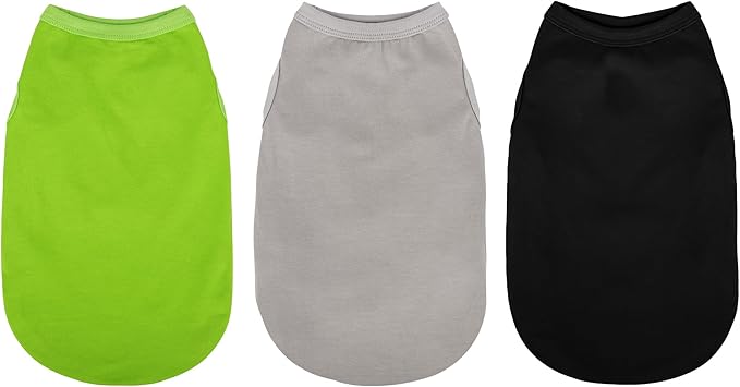 Paiaite 3 Pieces Plain Dog Shirt Sleeveless Puppy Cotton Dog Shirts Breathable Pet Apparel Tank Top Colorful Puppy Sweatshirt Clothes for Small Medium Dogs Black Green and Gray S